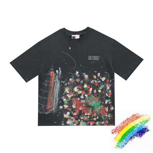 

t shirts ss askyurself t shirt men women 1:1 quality hand-painted graffiti splash ink do old retro t-shirt tees, White;black