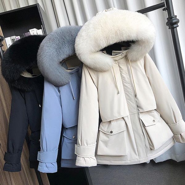 

women's trench coats tbyl women large hooded down natural animal fur winter warm coat white thick jacket parkas female fashion outerwea, Tan;black
