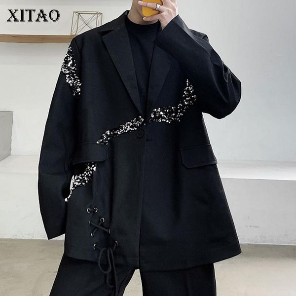 

sequined drawstring blazer fashion women single button patchwork 2021 spring autumn loose coat zy5233 women's suits & blazers, White;black