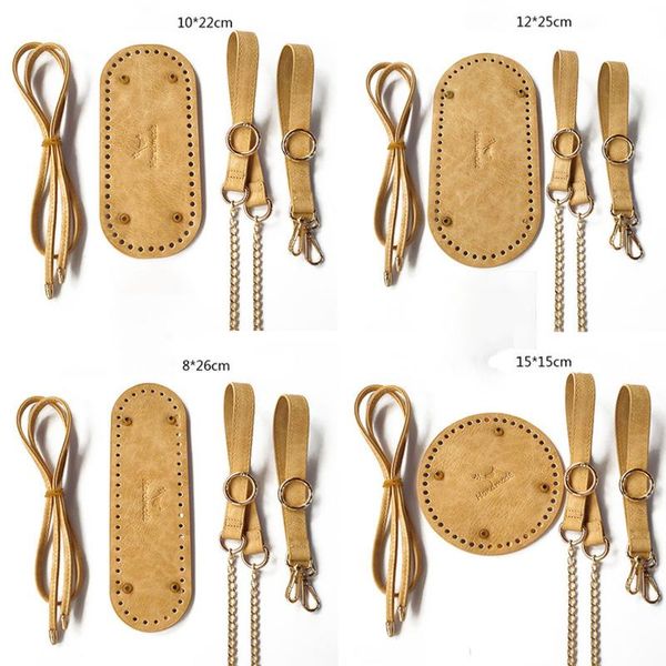 

bag parts & accessories 5pcs set handmade handbag belt woven diy shoulder strap leather bottoms with hardware, Black