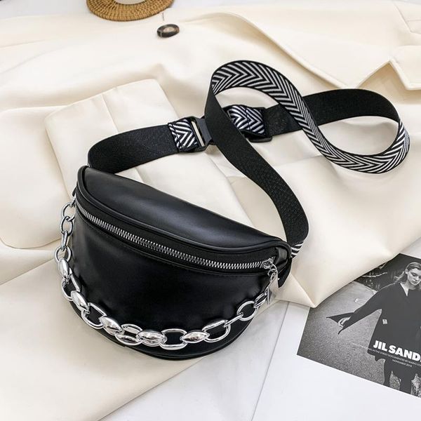 

waist bags women casual wide straps bag female travel purses handbags trends semicircle saddle crossbody lady pu leather shoulder