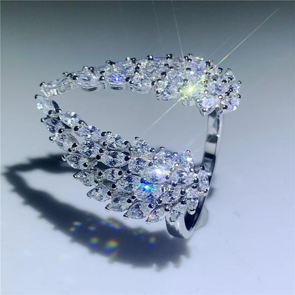 

cluster rings handmade angel ring diamond jewelry 100% real 925 sterling silver engagement wedding band for women party, Golden;silver