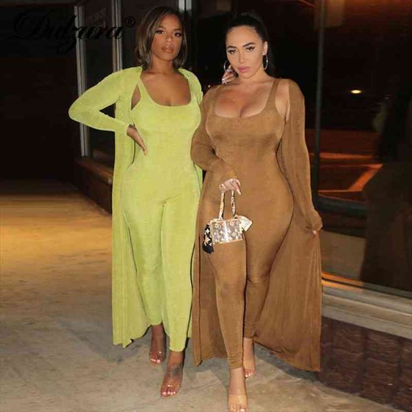 

solid long cardigan strap womens pants jumpsuit set 2 pieces hollow out backless streetwear autumn winter outfit tracksuit club, White