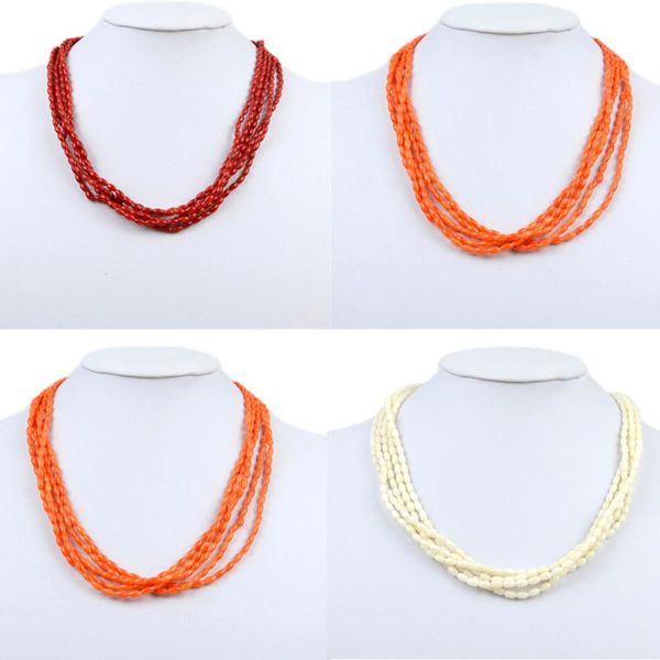 

chokers 3*6mm elegant women red rice coral necklace handmade stylish clothes accessories 2021 3 rows 5 choker length 45cm, Golden;silver