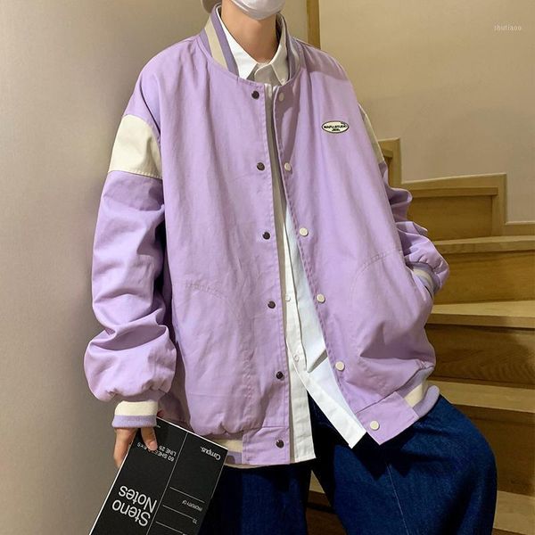 

men's jackets 2021 casual baseball jacket autumn patchwork black/blue/purple/apricot men fashion coats outerwear overcoat 2xl, Black;brown