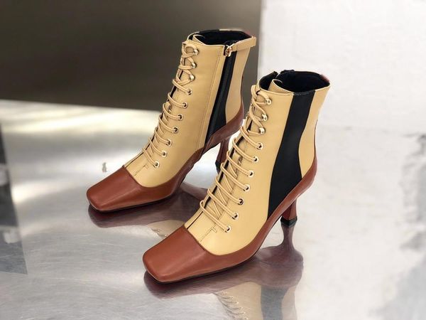 

leather short boots women high heel lady shoes square toe pumps luxury design with zipper dress up chaussures fe, Black