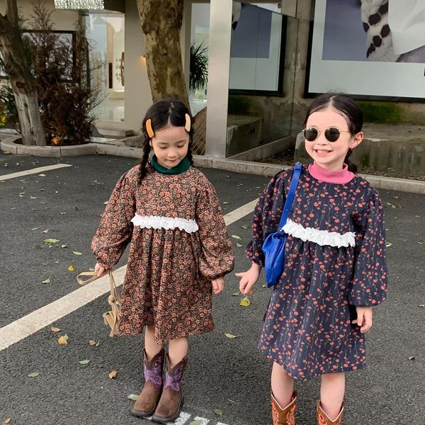 

girl's dresses 2021 girls printed patchwork dress autumn winter cotton fashion kids clothes 2-8 years, Red;yellow