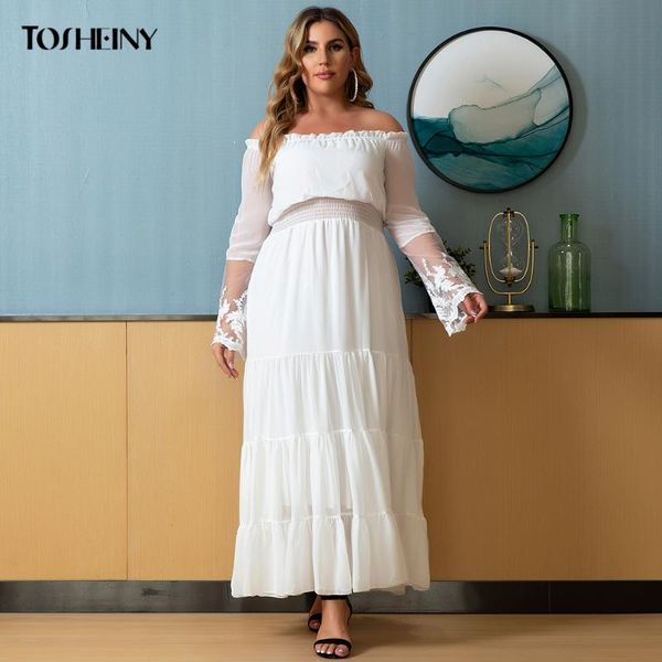

plus size dresses tosheiny 2021 lace bodycon one shoulder bandage evening party elegant ruffle detail long sleeve vestidos black
