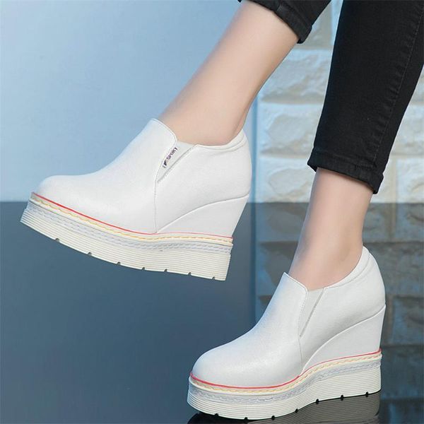 

boots 2021 chunky platform oxfords shoes women genuine leather high heel ankle female round toe fashion sneakers casual, Black