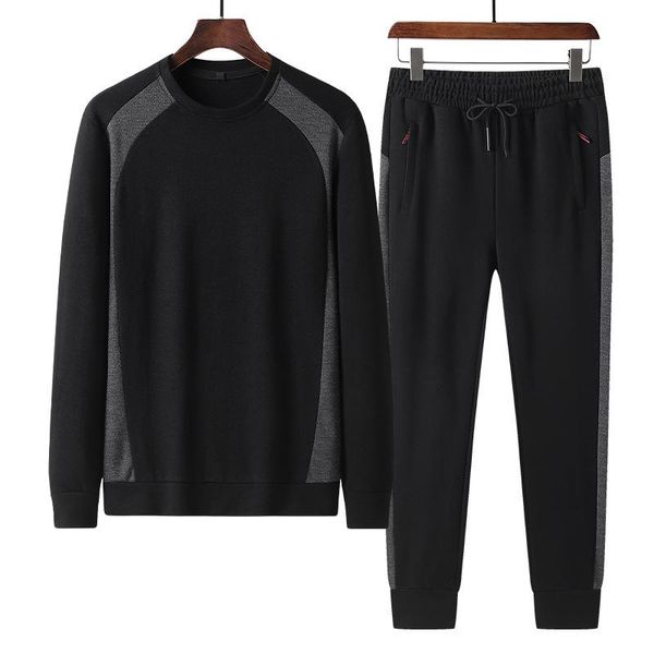 

men's tracksuits spring and autumn leisure sports suit round neck pullover long-sleeved sweater + pants high-quality cotton sets, Gray