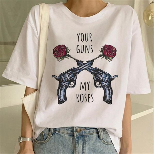 

white guns n rose fashion womens t shirt street rock pistola printed hip hop