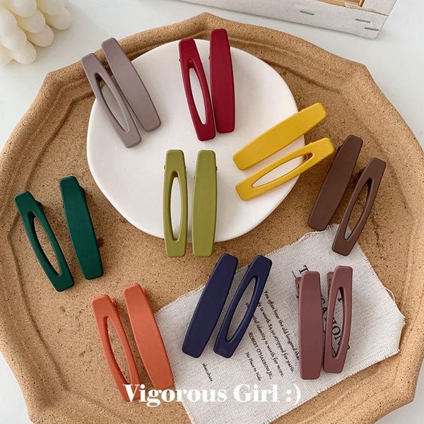 

hair clips & barrettes 2pc korea macaron color acrylic geometric hollow matte for girls women accessories, Golden;silver