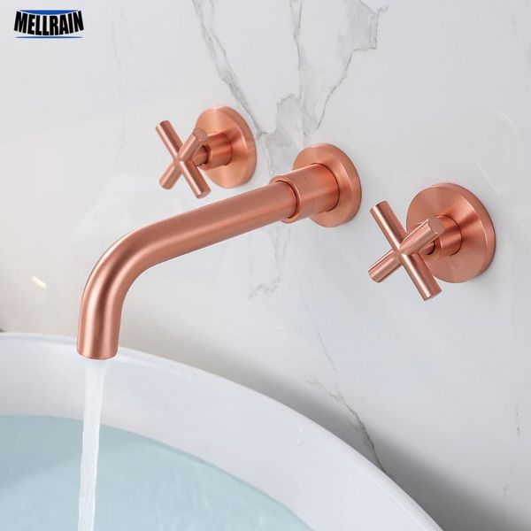 

bathroom sink faucets 100% solid brass black double handles faucet wall mounted basin tap brushed gold & rose chrome bathtub water mixer