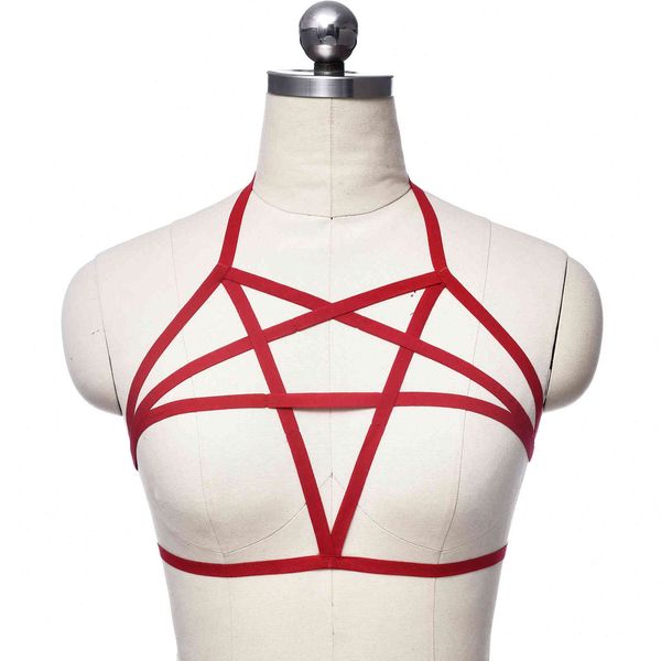 

special fun underwear nightclub queen's dress hollowed out five pointed star strap adjustment harness bra s0026, Black;white