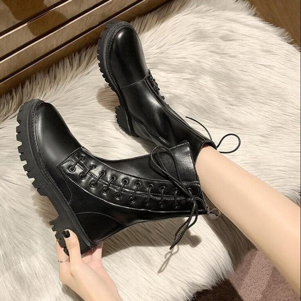 

boots ankle women shoes woman fashion flat pu short winter 2021 fur warm d635, Black