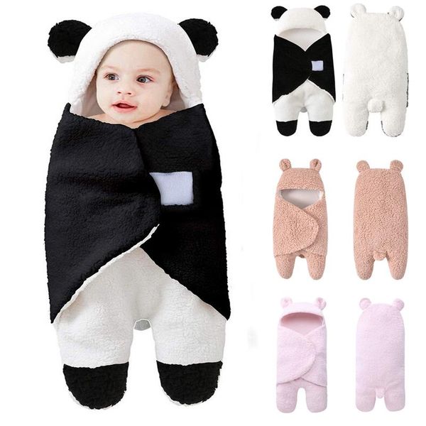 

blankets warm cute cartoon baby hooded with ear wrap blanket born kids fleece swaddle winter plush lovely toddler sleeping bag