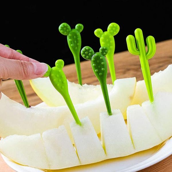 

forks 12 piece plastic green cactus fruit toothpick kids tableware fork reusable pick for cocktail party picnic