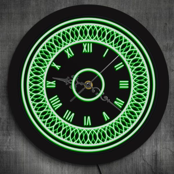 

wall clocks 3d pattern led lighting clock with multi color changes vintage rumerals black round silent mandala circle design