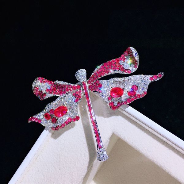 

red/blue/green cubic zirconia micro pave dragonfly brooch pin, Gray
