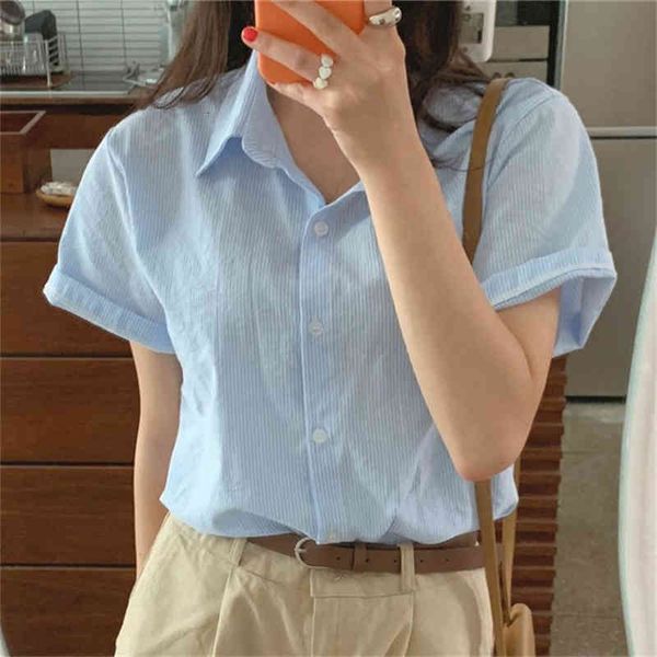 

women's blouses & shirts hzirip lapel linen all match summer minimalist plus size brief striped office lady arrival femme loose outwea, White