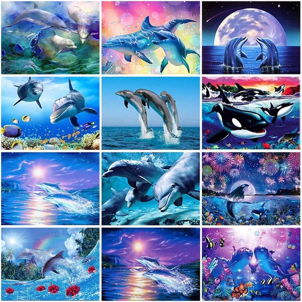 

diamond painting 5d dolphin full round square embroidery animals pictures of rhinestones animal cross stitch home decor