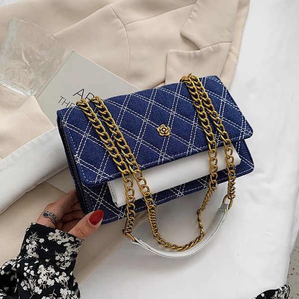 

evening bags 2021 luxury denim quilted chain shoulder crossbody for women brand designer flower jean ladies purses and handbags