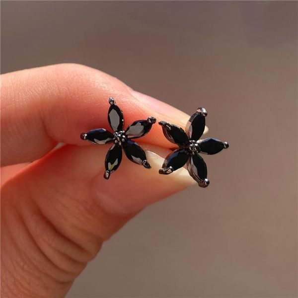 

dainty black crystal stone earrings charm female cute star small stud rose gold silver color wedding for women, Golden;silver