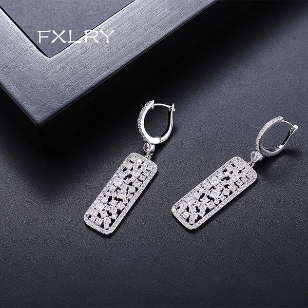 

design cubic zirconia stone geometric dangle earrings long square earring for women bridal fashion jewelry & chandelier, Silver
