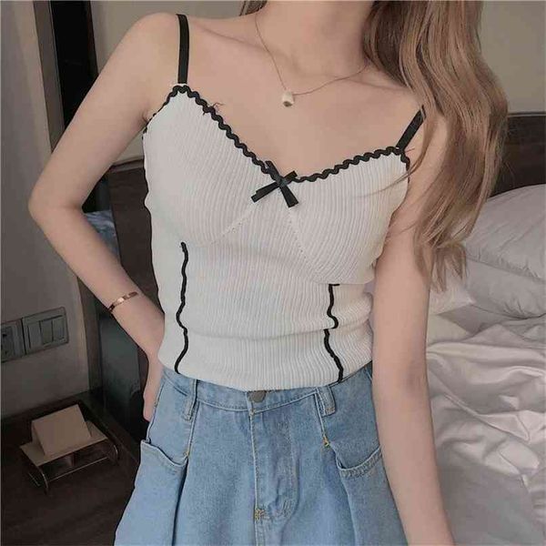 

women crop straps knitted camis summer for fashion y2k 210529, White