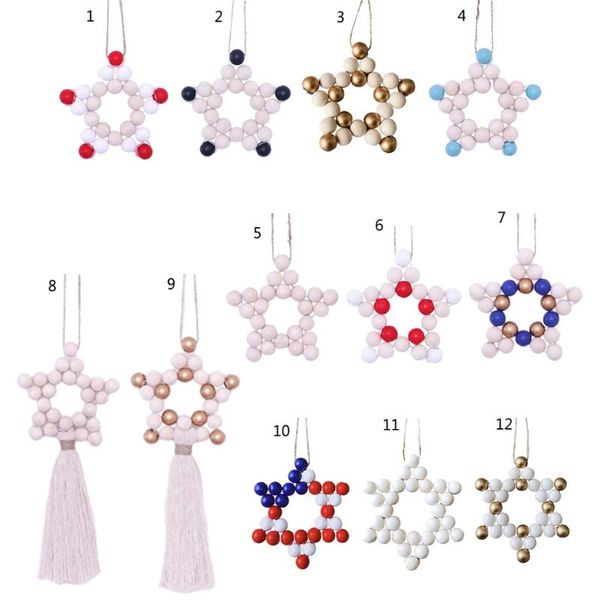 

decorative objects & figurines five-pointed star wooden beads string farmhouse ornament hanging pendant garland