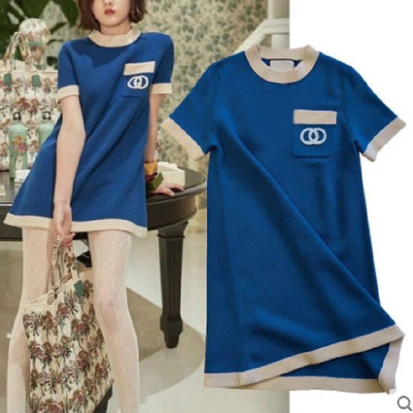 

casual dresses estilo universitÃ¡rio vestido redutor de idade azul reduÃ§Ã£o costura cintura fina temperamento tricÃ´ palavra a primavera verÃ£o, Black;gray