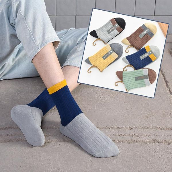 

men's socks 5 pairs fashionable colorful breathable men 's mid-calf cotton, Black