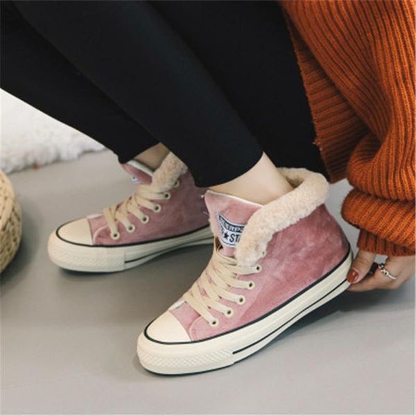 

boots ladies flock platform cotton shoes botas mujer women winter fur ankle snow comfortable thick plush keep warm sneakers, Black