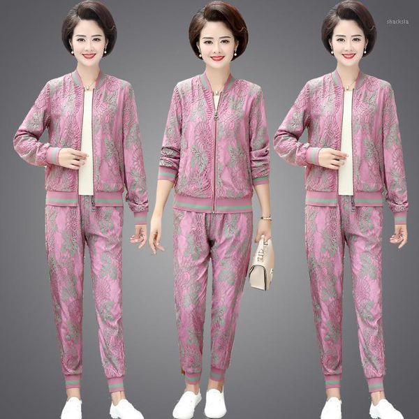 

women's tracksuits fashion suit 2021 spring autumn 2 piece set printed coat + trousers sets ladies plus size sportsuit baseball uniform, Gray