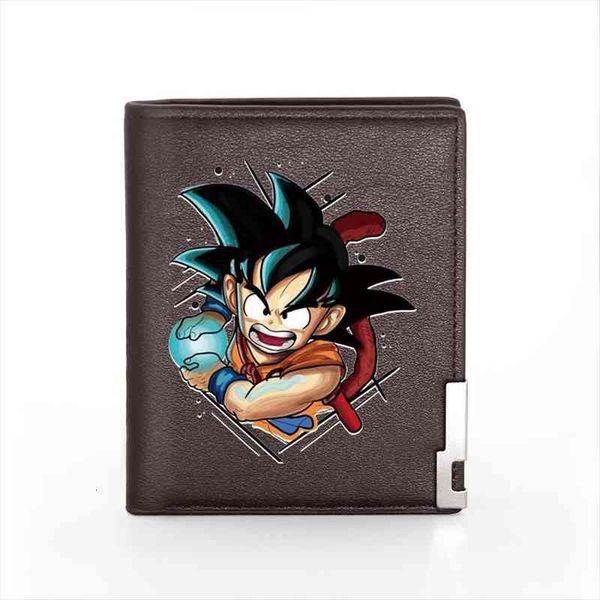

goku printing brown pu leather wallet charm fashion cool men women short purse, Red;black