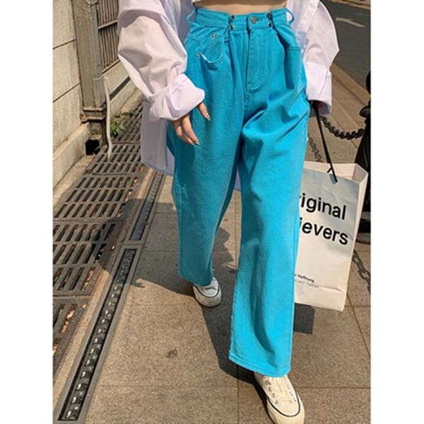 

women's jeans retro wide leg women blue loose high waist denim pants plus size streetwear boyfriend mom 2021