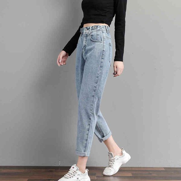 

jeans pants harem straight thin of nine stitches women's brim breeches high waist 2021, Blue