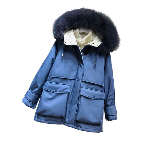 

down jacket 2021 winter thickened medium and long large wool collar women's korean loose waist style, Black