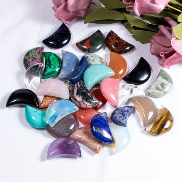

crescent moon ornaments natural rose quartz turquoise stone naked stones decoration hand handle pieces diy necklace accessories, Black