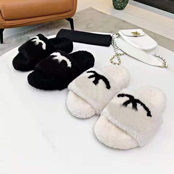 

slippers furry winter wool home flat-bottomed comfort simple outsole non-slip wear-resistant ladies 35-41s, Black