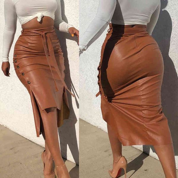 

skirts women pu leather bodycon skirt fashion elegant drawstring autumn ladies vintage solid high waist slim skirts 2526 ckvu, Black