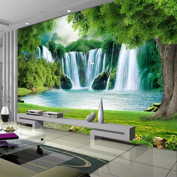 

wallpapers 3d wallpaper modern waterfall landscape grass mural living room tv sofa background wall cloth home decoration fresco