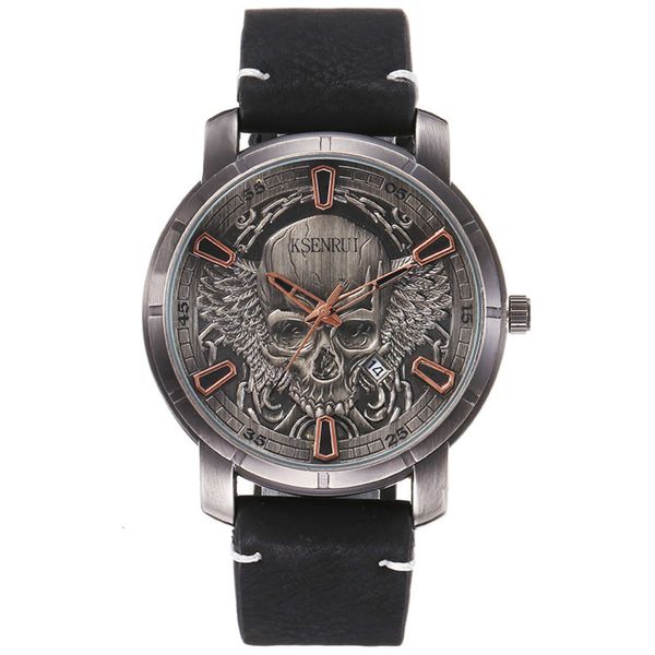 

watch men's waterproof skull quartz calendar student table, Slivery;brown