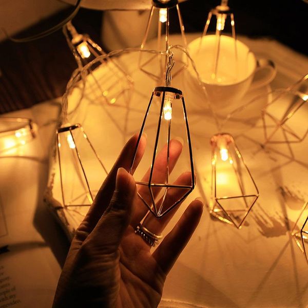 

strings 1.5m/3m retro iron diamond fairy string lights nordic geometric shape christmas wedding party home decor lantern lamp