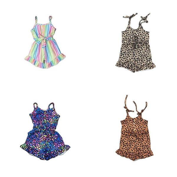 

clothing sets girlymax clothes ruffles summer cotton baby kids one-piece garment jumpsuit tie dye leopard rainbow button sleeveless, White