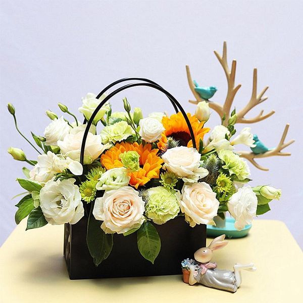 

gift wrap waterproof flowers carry bag rectangular kraft paper bags flower box pvc handle bouquet florist rose party decoration boxes