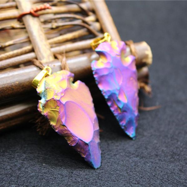 

pendant necklaces natural stones pendants arrowhead raw mineral clear quartz suspension chakras plated white crystal necklace women gift, Silver