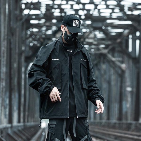 

men's jackets techwear streetwear hip hop jacket men black loose oversized sport harajuku japanese punk multi pockets casual tactical c, Black;brown