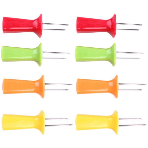 

8pcs stainless steel corn fork grilling skewers barbecue piece fruit cob sticks for camping picnic (random forks