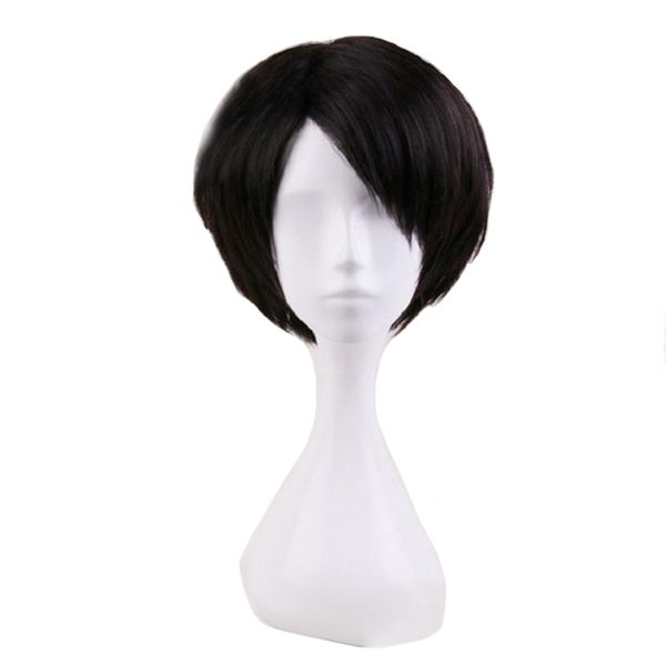 

attack on titan levi ackerman cosplay wig short hair rivai ackerman role play halloween + wig cap, Black